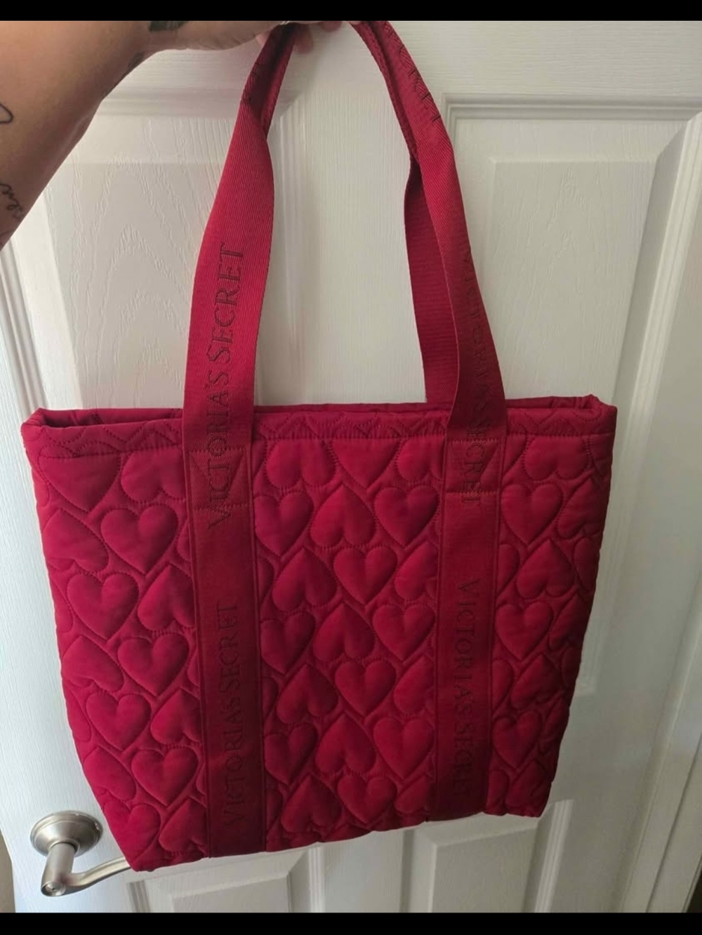 Victoria's Secret Quilted Heart Tote in Deep Red